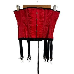 Vintage Ruby Red Satin Waist Corset Made in Britain | 26" Waist Boning | Garter